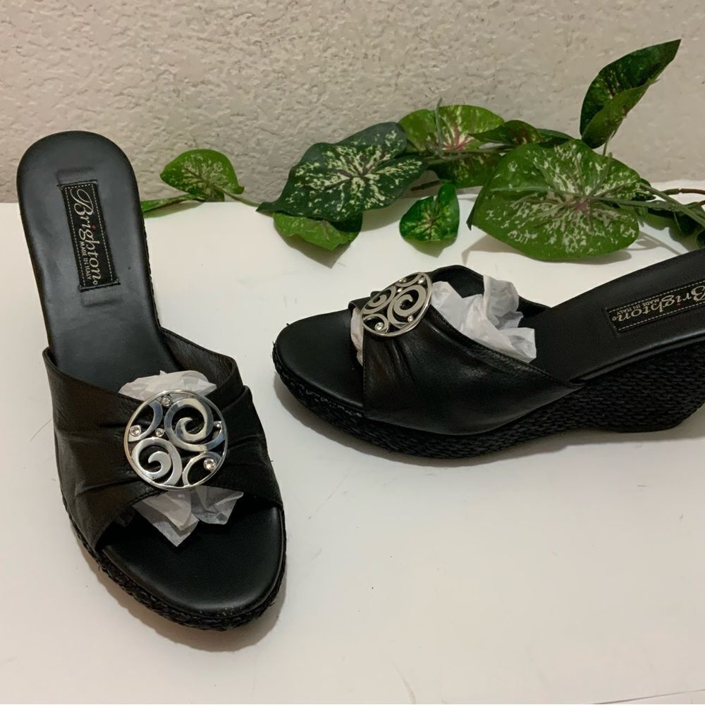 Italian Brighton heel metallic leather Siren wedge black